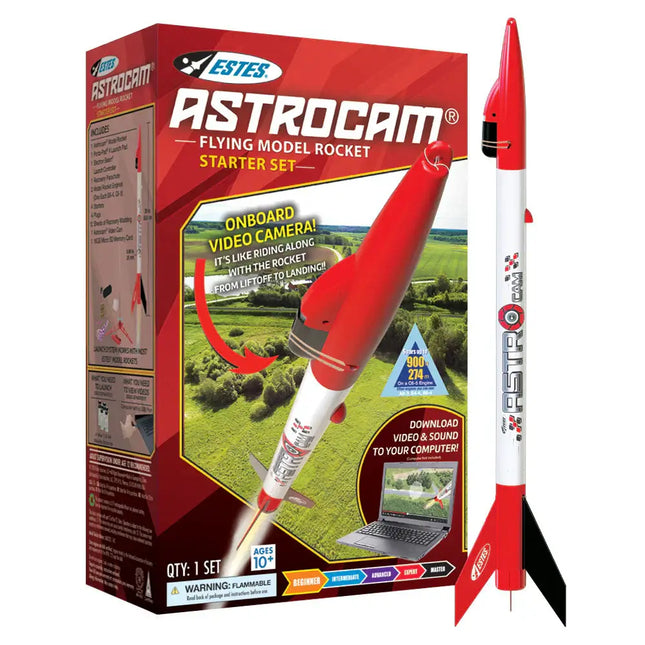 Estes AstroCam Flying Model Rocket Starter Set with onboard video camera for stunning aerial views.