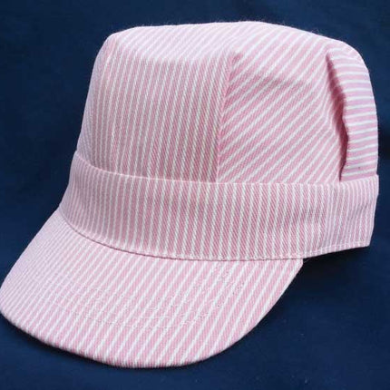 Brooklyn Peddler 00059 Child's Engineer Cap in pink hickory stripe denim - front view