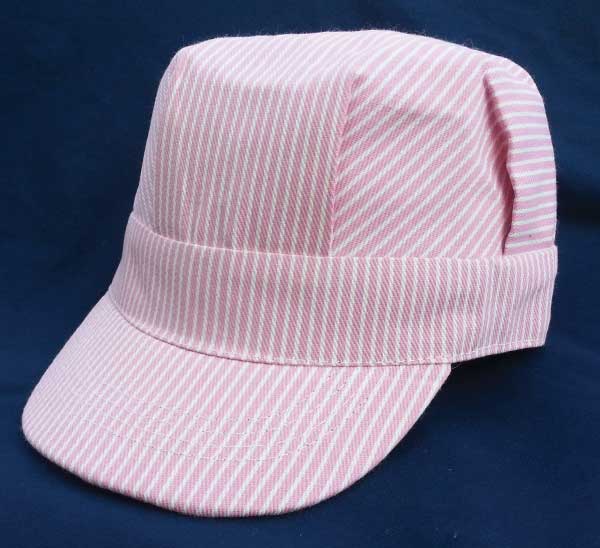 Brooklyn Peddler 00059 Child's Engineer Cap in pink hickory stripe denim - front view