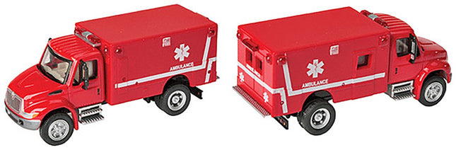 Walthers SceneMaster 949-11931 | International 4300 EMS Ambulance - Assembled, Red | HO Scale