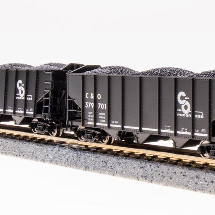 Broadway Limited 7153 C&O 3-Bay Hopper 2-Pack N Scale - both cars 379701 and 379927 coupled