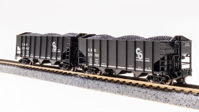 Broadway Limited 7153 C&O 3-Bay Hopper 2-Pack N Scale - both cars 379701 and 379927 coupled