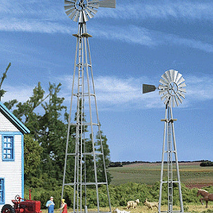 Walthers 933-3198 Van Dyke Farm Windmill HO Scale - two built windmills on a farm layout