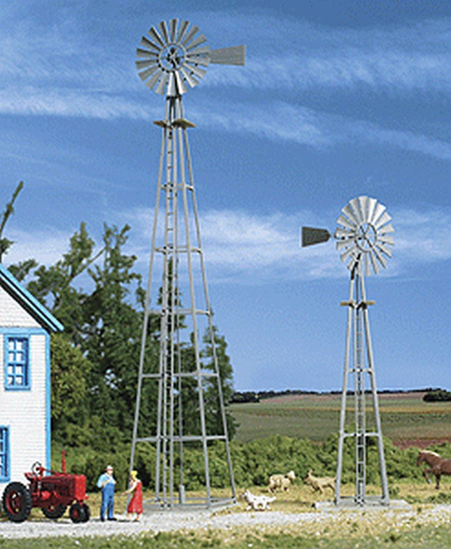 Walthers 933-3198 Van Dyke Farm Windmill HO Scale - two built windmills on a farm layout