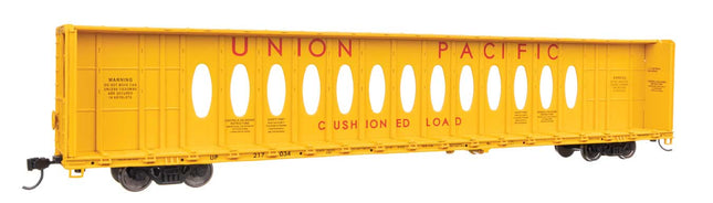 Walthers Mainline 910-50748 HO scale 72 foot centerbeam flatcar with opera windows in Union Pacific paint, road number 217034