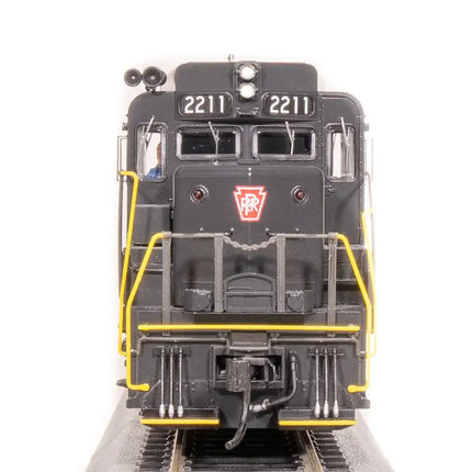 Front view of Broadway Limited 7575 EMD GP30 locomotive, Pennsylvania Railroad #2214, HO scale model with Paragon4 sound and DCC.