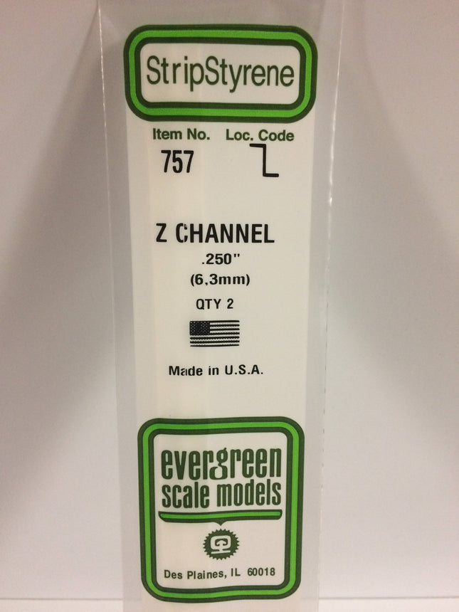 Evergreen 757 .250" (6.3mm) White Styrene Z Channel All Scales - package