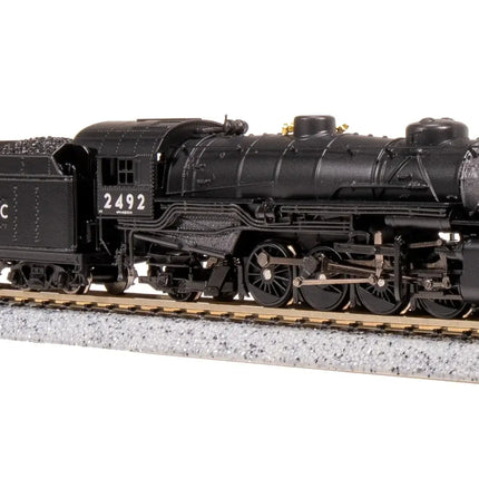 Broadway Limited 7863 USRA 2-8-2 Light Mikado, Union Pacific #2492, N Scale model train locomotive on track.