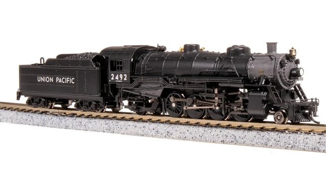 Broadway Limited 7863 USRA 2-8-2 Light Mikado, Union Pacific #2492, N Scale model train locomotive on track.