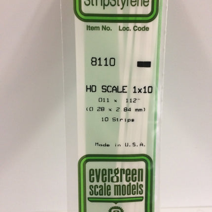 Evergreen 8110 .011" x .112" White Styrene HO Scale Strips (1 x 10) HO Scale - package