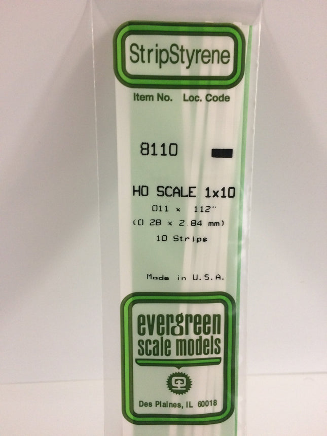 Evergreen 8110 .011" x .112" White Styrene HO Scale Strips (1 x 10) HO Scale - package