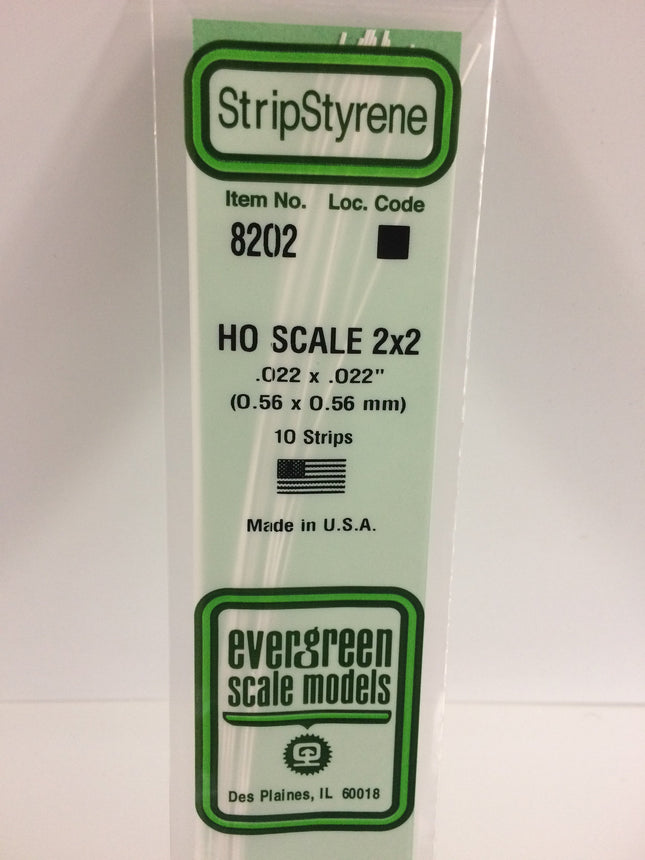 Evergreen 8202 .022" x .022" / .6mm x .6mm White Styrene HO Scale Strips (2x2) HO Scale - package