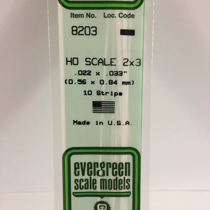 Evergreen 8203 .022" x .033" / .6mm x .8mm White Styrene HO Scale Strips (2 x 3) HO Scale - package