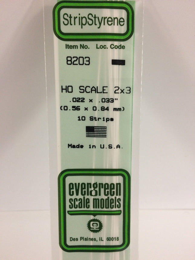 Evergreen 8203 .022" x .033" / .6mm x .8mm White Styrene HO Scale Strips (2 x 3) HO Scale - package