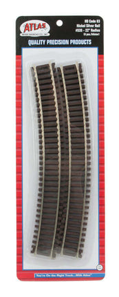 Atlas 535 22" Radius Curve Track 6 Pack with Code 83 Nickel Silver Rail for HO scale model trains.