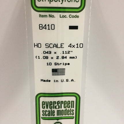 Evergreen 8410 .043" x .112" / 1.1mm x 2.8mm White Styrene HO Scale Strips (4 x 10) HO Scale - package