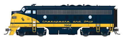 Broadway Limited 10550 HO scale EMD F7 A-Unpowered B Set, Chesapeake & Ohio #7002, 7501