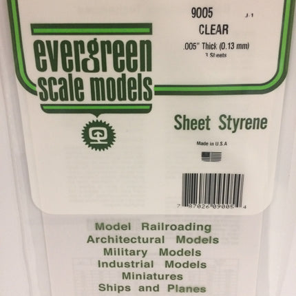Evergreen 9005 .005" Clear Styrene Sheet All Scales - package