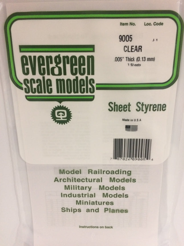 Evergreen 9005 .005" Clear Styrene Sheet All Scales - package