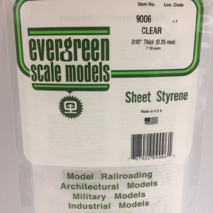 Evergreen 9006 .010" Clear Styrene Sheet All Scales - package