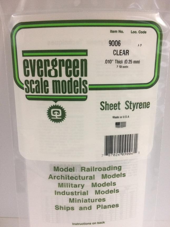 Evergreen 9006 .010" Clear Styrene Sheet All Scales - package