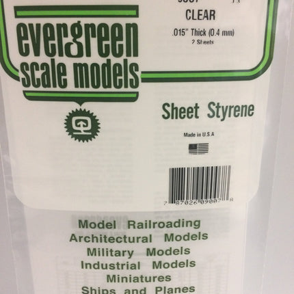 Evergreen 9007 .015" Clear Styrene Sheet All Scales - package