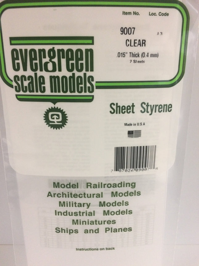 Evergreen 9007 .015" Clear Styrene Sheet All Scales - package