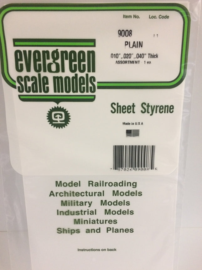 Evergreen 9008 White Styrene Three Sheet Assortment Pack All Scales - package