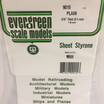 Evergreen 9015 .015" (.38mm) White Styrene Sheet All Scales - package