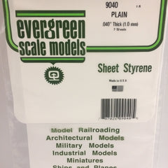 Evergreen 9040 .040" (1.0mm) White Styrene Sheet All Scales - package