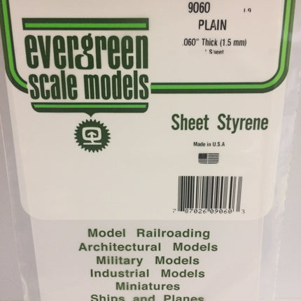 Evergreen 9060 .060" (1.5mm) White Styrene Sheet All Scales - package