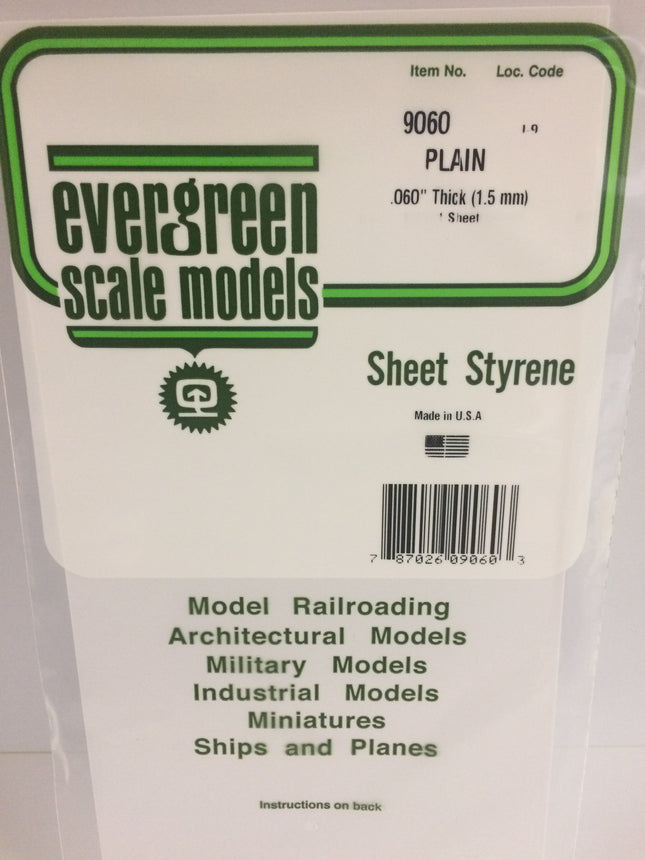 Evergreen 9060 .060" (1.5mm) White Styrene Sheet All Scales - package