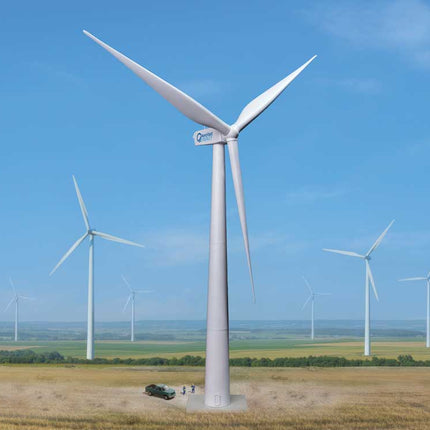Walthers Cornerstone 933-3355 Wind Turbine Kit HO Scale - assembled turbine in a wind farm scene