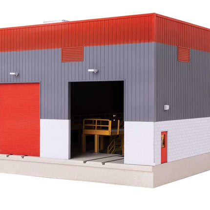 Walthers Cornerstone 933-3908 Modern Diesel Shop Kit HO Scale - assembled model, front corner view