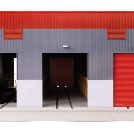 Walthers Cornerstone 933-3908 Modern Diesel Shop Kit HO Scale - front view of the three service bays
