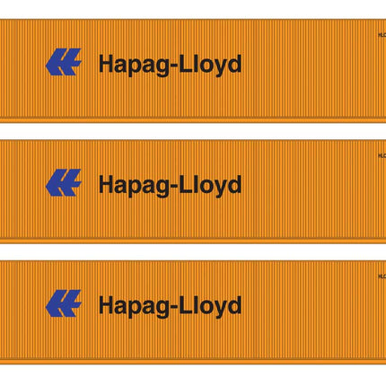 Walthers SceneMaster 949-18252 HO scale 40' fully corrugated container 3-pack in Hapag-Lloyd orange