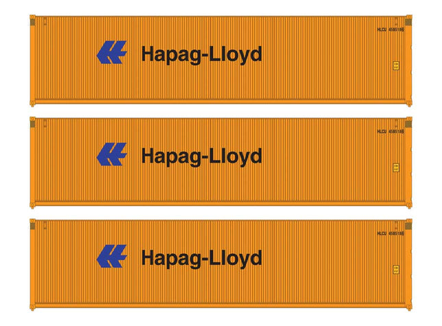Walthers SceneMaster 949-18252 HO scale 40' fully corrugated container 3-pack in Hapag-Lloyd orange