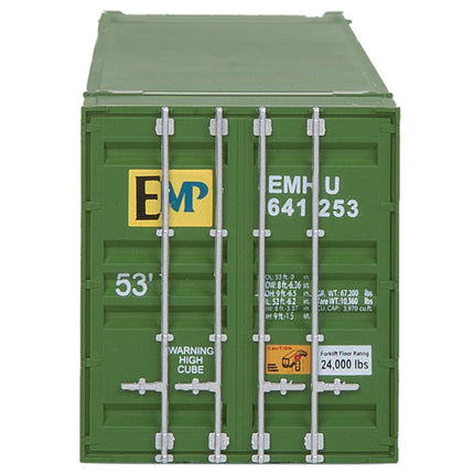 Walthers SceneMaster 949-8503 HO scale 53' Singamas corrugated-side container in EMP green - door end