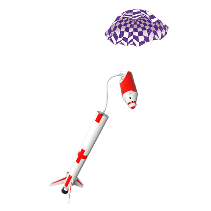 Estes rockets 9726 Kerbal Rocket & Jeb flying model rocket with parachute, perfect for space enthusiasts.