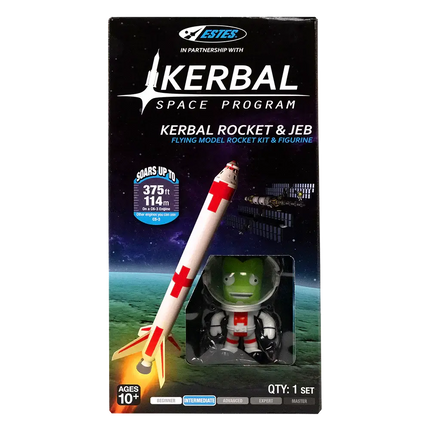 Estes Kerbal Rocket & Jeb model rocket kit, 375ft range, perfect for space enthusiasts and Kerbal Space Program fans.