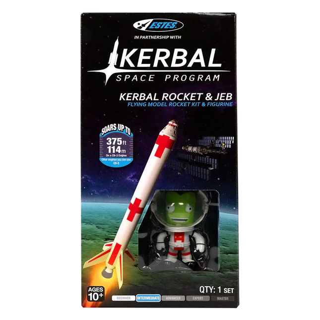 Estes Kerbal Rocket & Jeb model rocket kit, 375ft range, perfect for space enthusiasts and Kerbal Space Program fans.