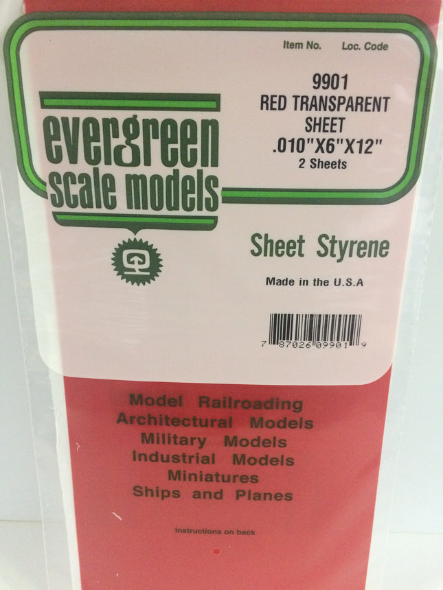 Evergreen 9901 .010" Red Transparent Styrene Sheet All Scales - package