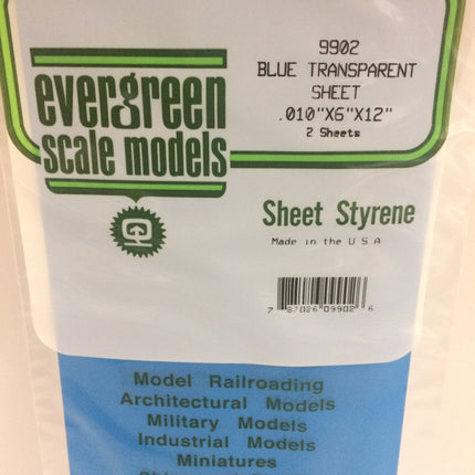 Evergreen 9902 .010" Blue Transparent Styrene Sheet All Scales - package