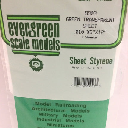 Evergreen 9903 .010" Green Transparent Styrene Sheet All Scales - package