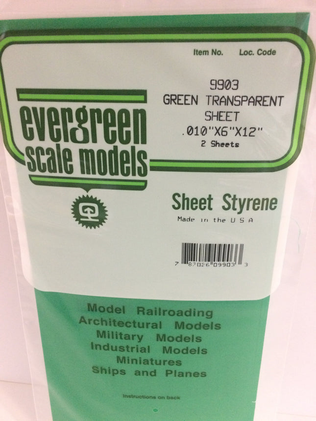 Evergreen 9903 .010" Green Transparent Styrene Sheet All Scales - package