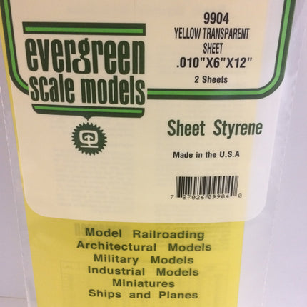 Evergreen 9904 .010" Yellow Transparent Styrene Sheet All Scales - package