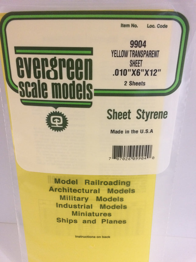 Evergreen 9904 .010" Yellow Transparent Styrene Sheet All Scales - package