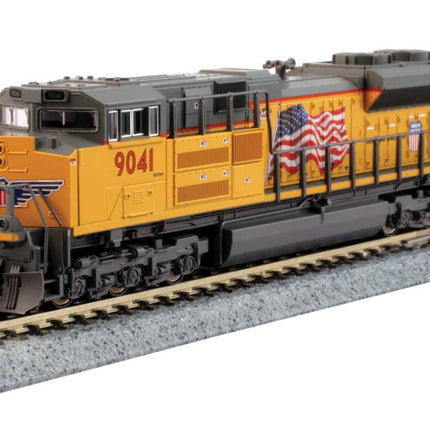 Kato 1768528DCC | EMD SD70ACe with Nose Headlight - DCC - Union Pacific #8962 (Armour Yellow, gray, United States Flag) | N Scale