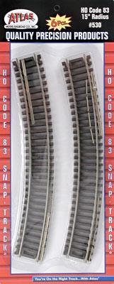 Atlas 530 | Code 83 | 15″ Radius Curve Track 6 Pack Nickel Silver Rail | HO Scale - Squeaky's Trains