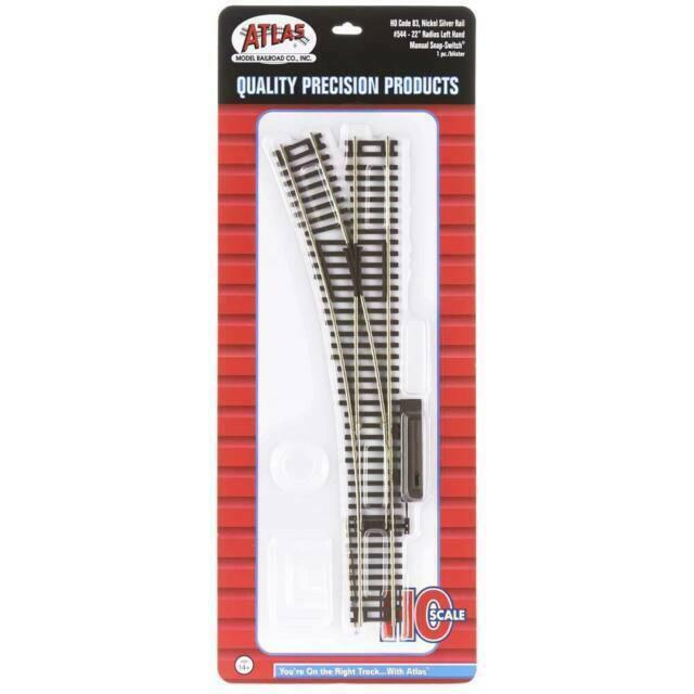 Atlas 544 | Code 83 22″ Radius Left Manual Snap-Switch Nickel Silver Rail | HO Scale - Squeaky's Trains